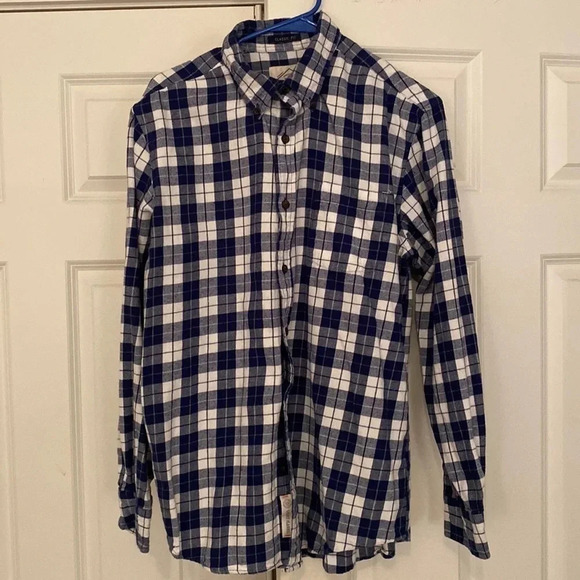 St. John’s Bay plaid shirt size medium blue and white button-down cotton - Picture 1 of 5